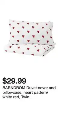 IKEA BARNDRÖM Duvet cover and pillowcase, heart pattern/white red, Twin offer