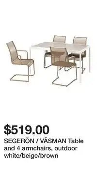 IKEA SEGERÖN / VÄSMAN Table and 4 armchairs, outdoor white/beige/brown offer