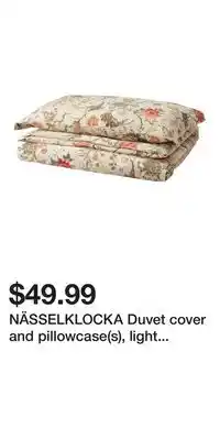 IKEA NÄSSELKLOCKA Duvet cover and pillowcase(s), light gray-beige/multicolor offer