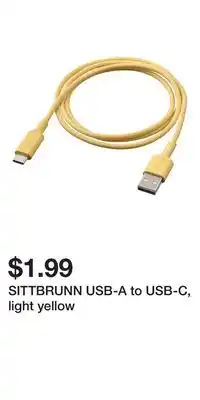 IKEA SITTBRUNN USB-A to USB-C, light yellow offer