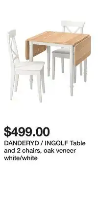 IKEA DANDERYD / INGOLF Table and 2 chairs, oak veneer white/white offer