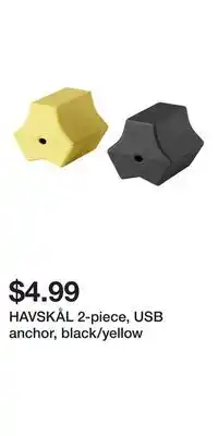 IKEA HAVSKÅL 2-piece, USB anchor, black/yellow offer