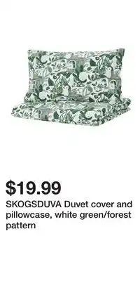 IKEA SKOGSDUVA Duvet cover and pillowcase, white green/forest pattern offer