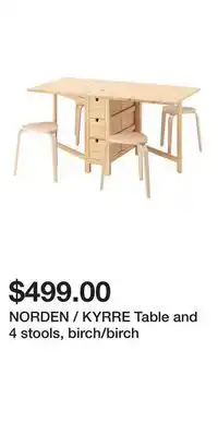 IKEA NORDEN / KYRRE Table and 4 stools, birch/birch offer