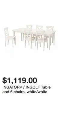 IKEA INGATORP / INGOLF Table and 6 chairs, white/white offer