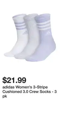 Sport Chek adidas Women's 3-Stripe Cushioned 3.0 Crew Socks - 3 pk offer