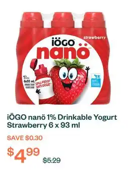 Voilà iÖGO nanö 1% Drinkable Yogurt Strawberry 6 x 93 ml offer