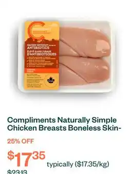 Voilà Compliments Naturally Simple Chicken Breasts Boneless Skinless Value Pack 4 Breasts offer