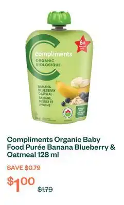 Voilà Compliments Organic Baby Food Purée Banana Blueberry & Oatmeal 128 ml offer