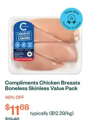 Voilà Compliments Chicken Breasts Boneless Skinless Value Pack 3 - 6 Pieces offer