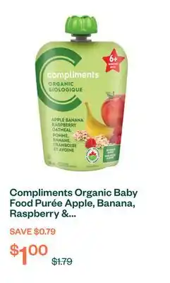 Voilà Compliments Organic Baby Food Purée Apple, Banana, Raspberry & Oatmeal 128 ml offer