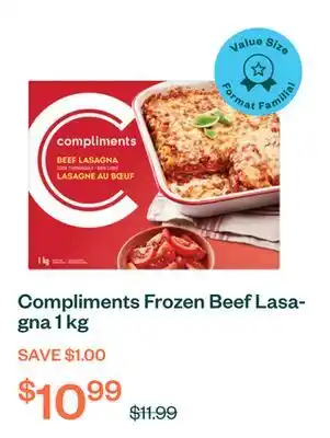 Voilà Compliments Frozen Beef Lasagna 1 kg offer