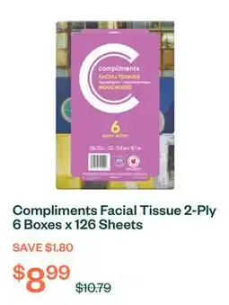 Voilà Compliments Facial Tissue 2-Ply 6 Boxes x 126 Sheets offer