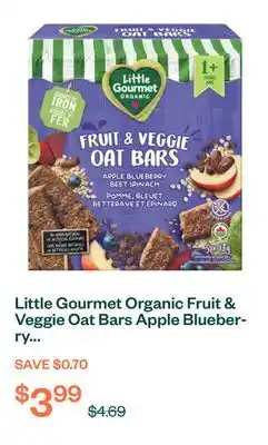 Voilà Little Gourmet Organic Fruit & Veggie Oat Bars Apple Blueberry Spinach 90 g offer