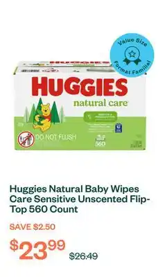 Voilà Huggies Natural Baby Wipes Care Sensitive Unscented Flip-Top 560 Count offer