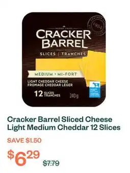 Voilà Cracker Barrel Sliced Cheese Light Medium Cheddar 12 Slices 240 g offer