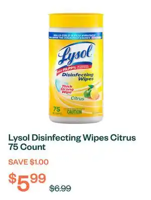 Voilà Lysol Disinfecting Wipes Citrus 75 Count offer