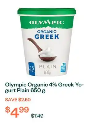 Voilà Olympic Organic 4% Greek Yogurt Plain 650 g offer