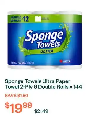 Voilà Sponge Towels Ultra Paper Towel 2-Ply 6 Double Rolls x 144 Sheets offer