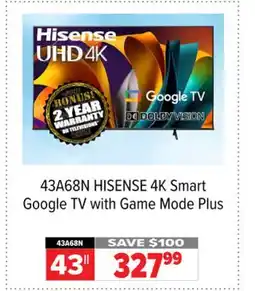 2001 Audio Video HISENSE 4K Smart Google TV with Game Mode Plus offer