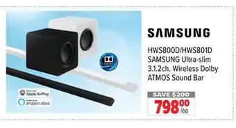 2001 Audio Video SAMSUNG Ultra-slim 3.1.2ch. Wireless Dolby ATMOS Sound Bar offer