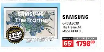 2001 Audio Video SAMSUNG 65| The Frame Art Mode 4K QLED TV offer