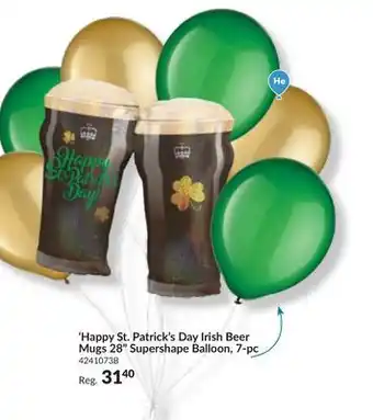 Party City Happy St. Patrick's Day Irish Beer Mugs 28 Supershape Balloon, 7-pc offer