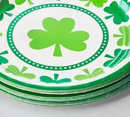 Party City Amscan Round Paper Disposable Lunch Plates, Green/White, Shamrock, 9-in, 8-pk, for St. Patrick's Day offer