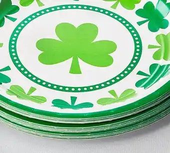 Party City Amscan Round Paper Disposable Lunch Plates, Green/White, Shamrock, 9-in, 8-pk, for St. Patrick's Day offer