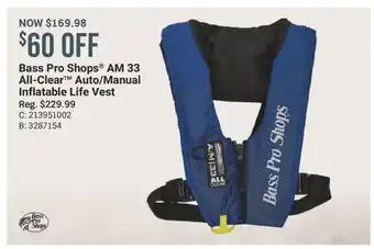 Cabela's Bass Pro Shops AM 33 All-Clear Auto/Manual Inflatable Life Vest offer