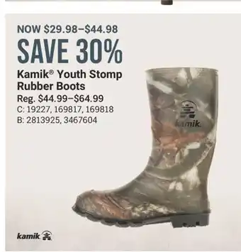 Cabela's Kamik Youth Stomp Rubber Boots offer