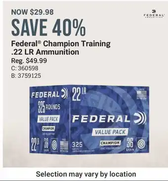 Cabela's Federal Champion Training .22 LR Ammunition offer