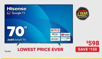 Visions Electronics Hisense 70 Smart TV offer