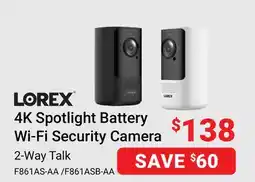 Visions Electronics Lorex 4K Spotlight Battery Wi-Fi Security Camera offer