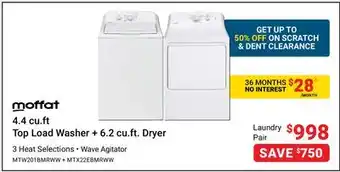 Visions Electronics 4.4 cu. ft Top Load Washer + 6.2 cu. ft. Dryer offer