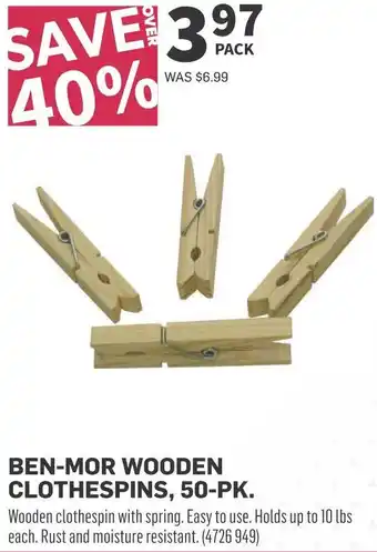 Co-op Ben-mor wooden clothespins, 50-pk. offer