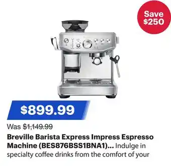 Best Buy Breville Barista Express Impress Espresso Machine (BES876BSS1BNA1) - Brushed Stainless Steel offer