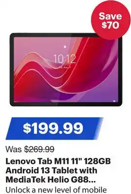 Best Buy Lenovo Tab M11 11 128GB Android 13 Tablet with MediaTek Helio G88 8-Core Processor - Luna Grey offer