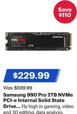 Best Buy Samsung 990 Pro 2TB NVMe PCI-e Internal Solid State Drive (MZ-V9P2T0B/AM) - English offer