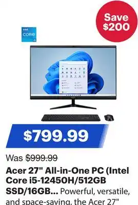 Best Buy Acer 27 All-in-One PC (Intel Core i5-12450H/512GB SSD/16GB RAM/Windows 11) - Only at Best Buy offer