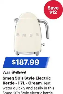 Best Buy Smeg 50's Style Electric Kettle - 1.7L - Cream offer