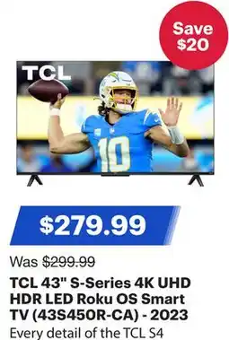 Best Buy TCL 43 S-Series 4K UHD HDR LED Roku OS Smart TV (43S450R-CA) - 2023 offer