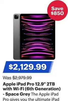 Best Buy Apple iPad Pro 12.9 2TB with Wi-Fi (6th Generation) - Space Grey offer