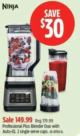 Canadian Tire NINJA Professional Plus Blender Duo with Auto-iQ. 2 single-serve cups offer