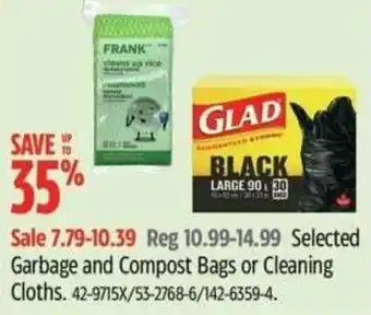 Canadian Tire Selected garbage and compost bags or cleaning cloths offer