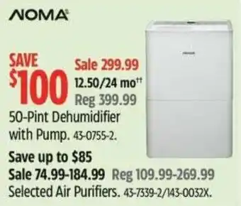 Canadian Tire Noma 50-pint dehumidifier with pump offer