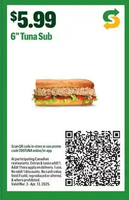 Subway 6 Tuna Sub offer