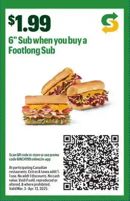 Subway 6 Footlong Sub offer