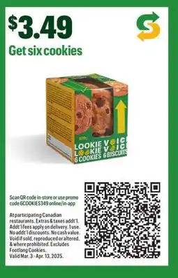 Subway Six Cookies offer