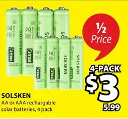 JYSK SOLSKEN AA or AAA rechargable solar batteries offer